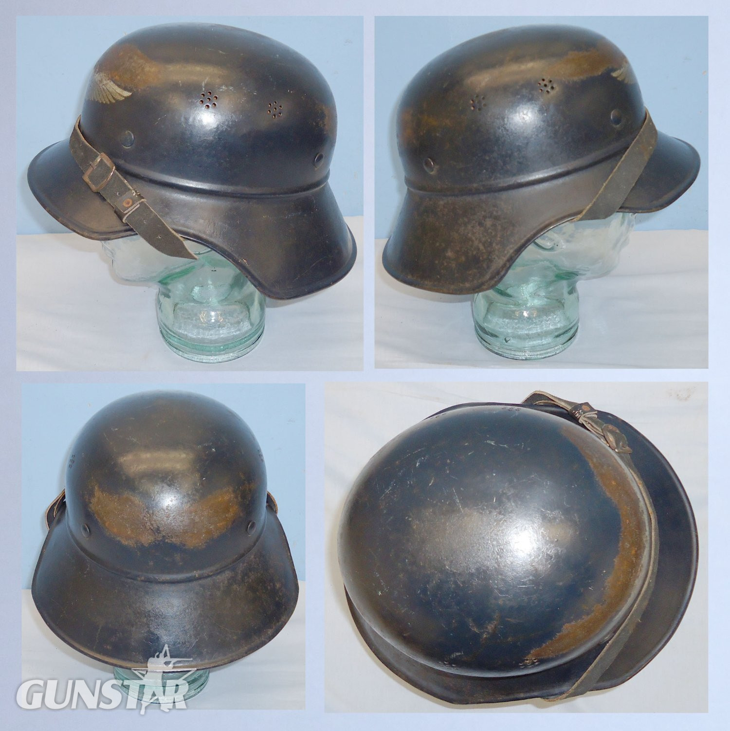Nazi German Luftschutz One Piece Gladiator Helmet and Liner. 22170. Nazi German Luftschutz One Piece Gladiator Helmet and Liner. 22170.   Antique & Militaria
