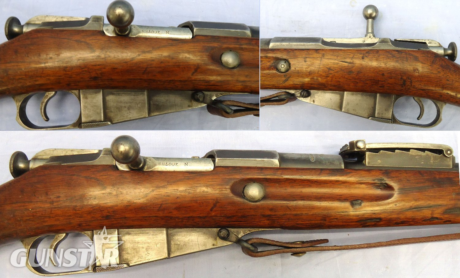  mperial Russian, 1898 Dated, Tula Arsenal, Mosin Nagant, Model 91, 7.62mm Calibre Bolt Action Rifle & Leather Sling. **UK 2008 DEACTIVATION CERTIFICATED** Sn 23484:31 The Mosin–Nagant is a five-shot, bolt-action, internal magazine-fed, military rifle, developed by the Imperial Russian Army in 1882–91, and used by the armed forces of the Russian Empire. Imperial Tula Arms Plant is a Russian weapons manufacturer foun Bolt Action Various Rifle