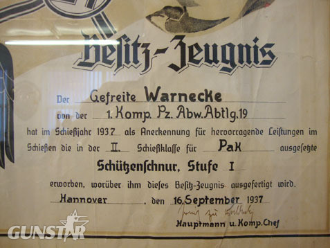 WW2, 1937 Dated, German Shooting Certificate An Original Large Framed WW2, 1937 Dated, German Shooting Certificate with Engli Other Accessory
