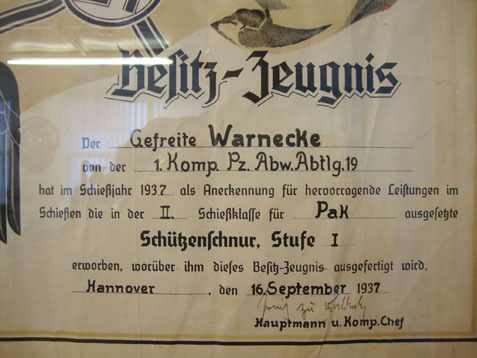 WW2, 1937 Dated, German Shooting Certificate An Original Large Framed WW2, 1937 Dated, German Shooting Certificate with Engli Other Accessory