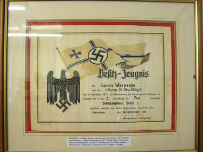 WW2, 1937 Dated, German Shooting Certificate An Original Large Framed WW2, 1937 Dated, German Shooting Certificate with Engli Other Accessory