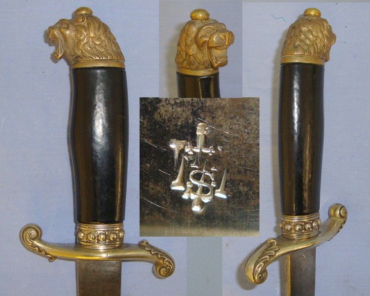 Victorian Era English Form Boar / Deer Hunting Dagger / Sidearm With German Made Alexander Coppel GmbH (Alcoso), Solingen Blade, Polished Horn Hilt, Brass Lion’s Head Pommel & Scabbard Hunting Knive