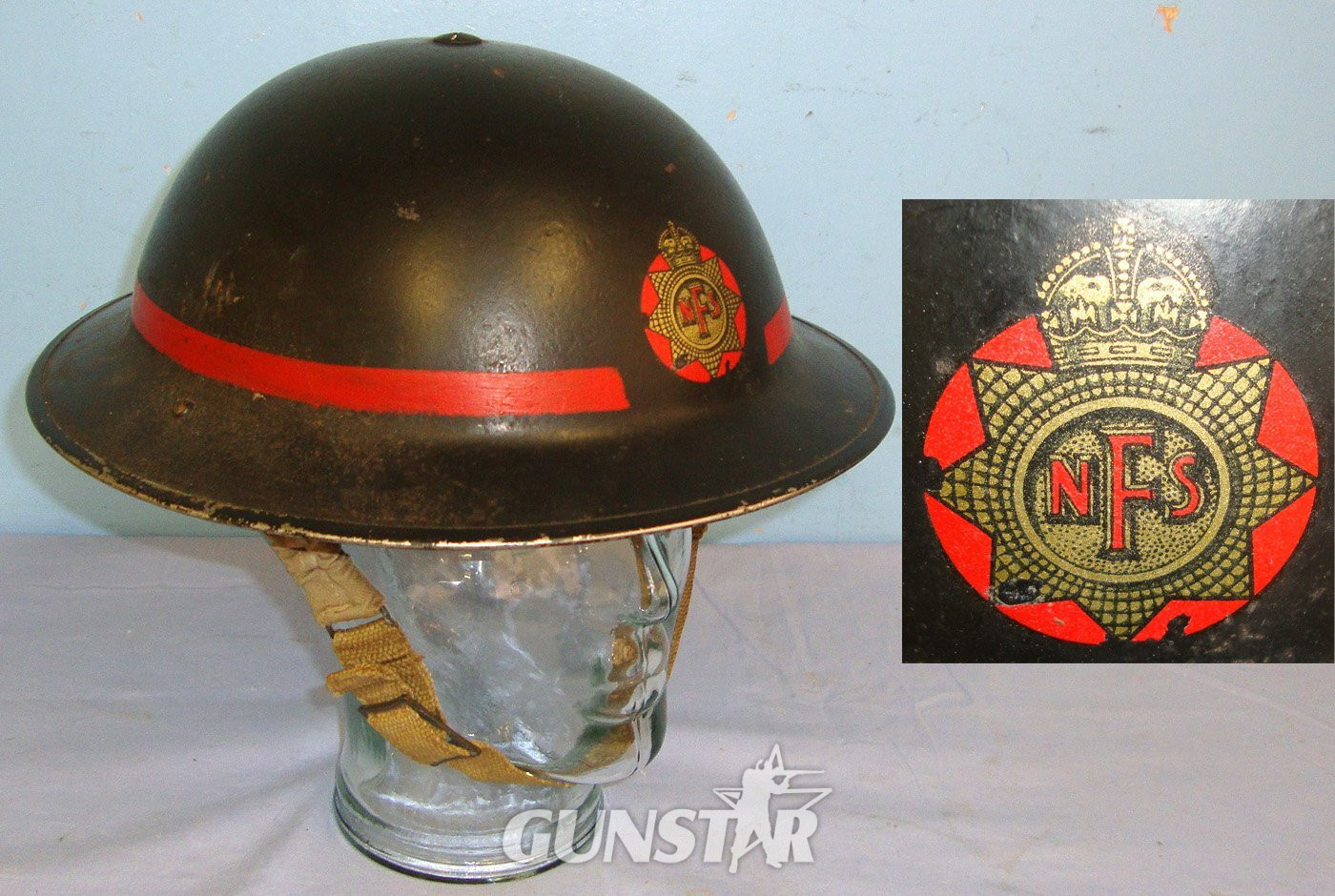 WW2 Era Home Front, National Fire Service (NFS) Tommy Helmet Marked With Liner & Chinstrap. Sn 22854  Antique & Militaria