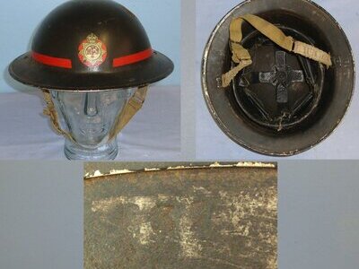 WW2 Era Home Front, National Fire Service (NFS) Tommy Helmet Marked With Liner & Chinstrap. Sn 22854  Antique & Militaria