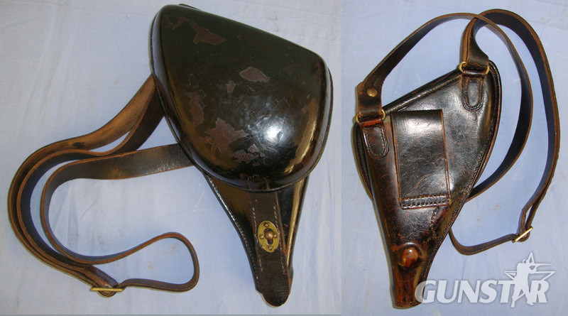  1880 French Army Officer’s Leather Hard Case Holster For Chamelot-Delvigne Model 1873 Service Revolvers With Cross Shoulder Strap For Parade Use & 1 Inert Deactivated Round Of M73 11 mm Calibre Ammunition  Other Accessory