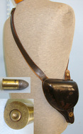 1880 French Army Officer’s Leather Hard Case Holster For Chamelot-Delvigne Model 1873 Service Revolvers With Cross Shoulder Strap For Parade Use & 1 Inert Deactivated Round Of M73 11 mm Calibre Ammunition  Other Accessory