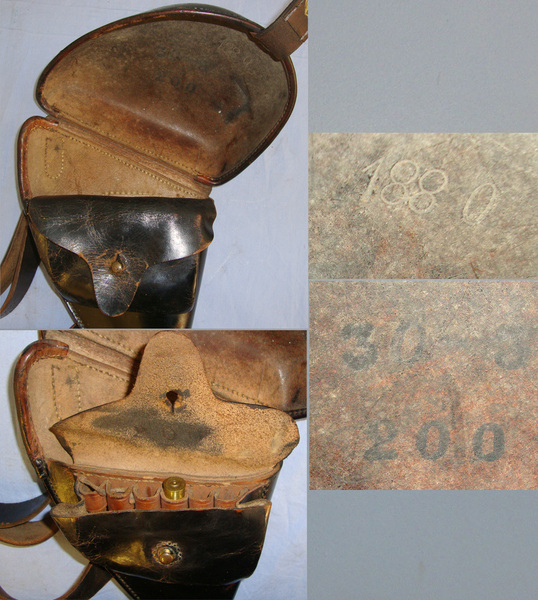 1880 French Army Officer’s Leather Hard Case Holster For Chamelot-Delvigne Model 1873 Service Revolvers With Cross Shoulder Strap For Parade Use & 1 Inert Deactivated Round Of M73 11 mm Calibre Ammunition  Other Accessory