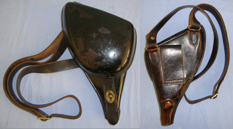  1880 French Army Officer’s Leather Hard Case Holster For Chamelot-Delvigne Model 1873 Service Revolvers With Cross Shoulder Strap For Parade Use & 1 Inert Deactivated Round Of M73 11 mm Calibre Ammunition  Other Accessory