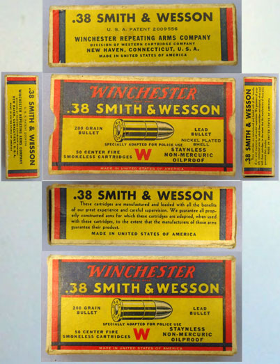  Winchester DEACTIVATED INERT. American Winchester Police Ammunition, c.1939, Carton of 50 Rounds Of .38 Smith & Wesson Cartridges. - O 2042  Other Ammunition