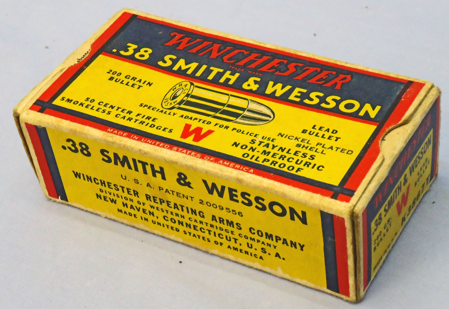 Winchester DEACTIVATED INERT. American Winchester Police Ammunition, c.1939, Carton of 50 Rounds Of .38 Smith & Wesson Cartridges. - O 2042  Other Ammunition - {CATEGORY} in 
