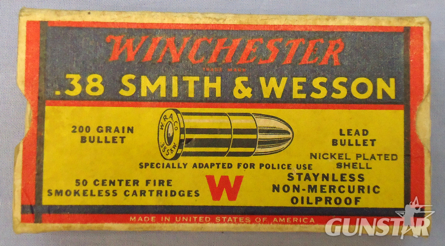 {CATEGORY} - Winchester DEACTIVATED INERT. American Winchester Police Ammunition, c.1939, Carton of 50 Rounds Of .38 Smith & Wesson Cartridges. - O 2042  Other Ammunition in 