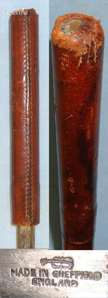 WW1 Era British Officer’s Brown Leather Bound Swagger Sword Stick With Ibberson Sheffield ‘Stradivarius Violin’ Trademark Blade. Sn 22426:27 Sword in 