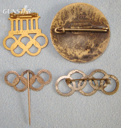 1936 Nazi Germany Olympic Games Enamelled Lapel Pin Badges With Nazi Quality Ins Original Collection Of 4, 1936 Nazi Germany Olympic Games Enamelled Lapel Pin Ba Other Accessory