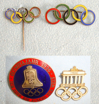  1936 Nazi Germany Olympic Games Enamelled Lapel Pin Badges With Nazi Quality Ins Original Collection Of 4, 1936 Nazi Germany Olympic Games Enamelled Lapel Pin Ba Other Accessory