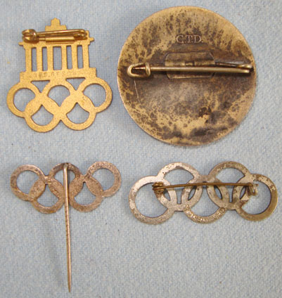1936 Nazi Germany Olympic Games Enamelled Lapel Pin Badges With Nazi Quality Ins Original Collection Of 4, 1936 Nazi Germany Olympic Games Enamelled Lapel Pin Ba Other Accessory