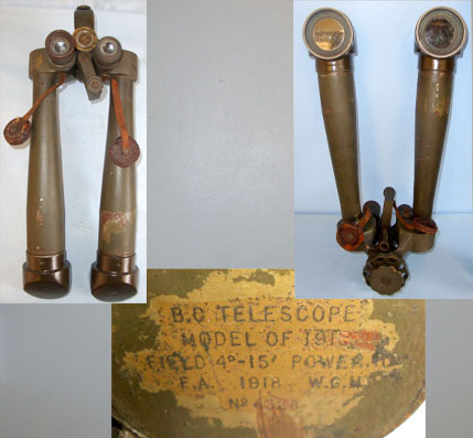  B.O. Forward Observation / Trench Telescope Of 1915 With Original Brass & Wood E Donkey Ears’ B.O. Forward Observation / Trench Telescope Of 1915 With Original B Sight & Optic