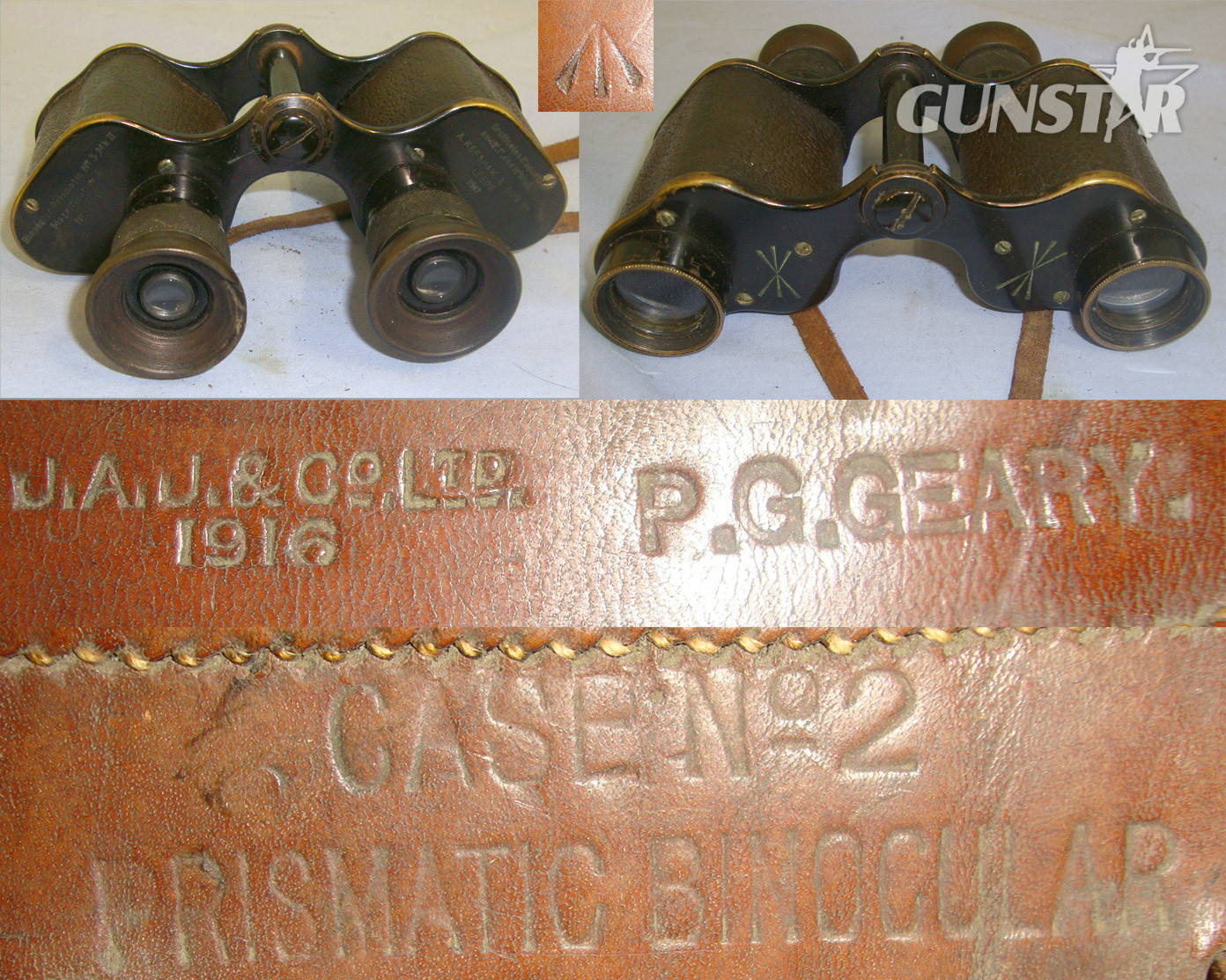 WW1 1917 British WD Kershaw & Son Ltd Leeds No3 MK II, 6X Magnification Prismatic Binoculars With WD 1916 No2 Leather Case By JAJ & Co. OPT 802  Sight & Optic