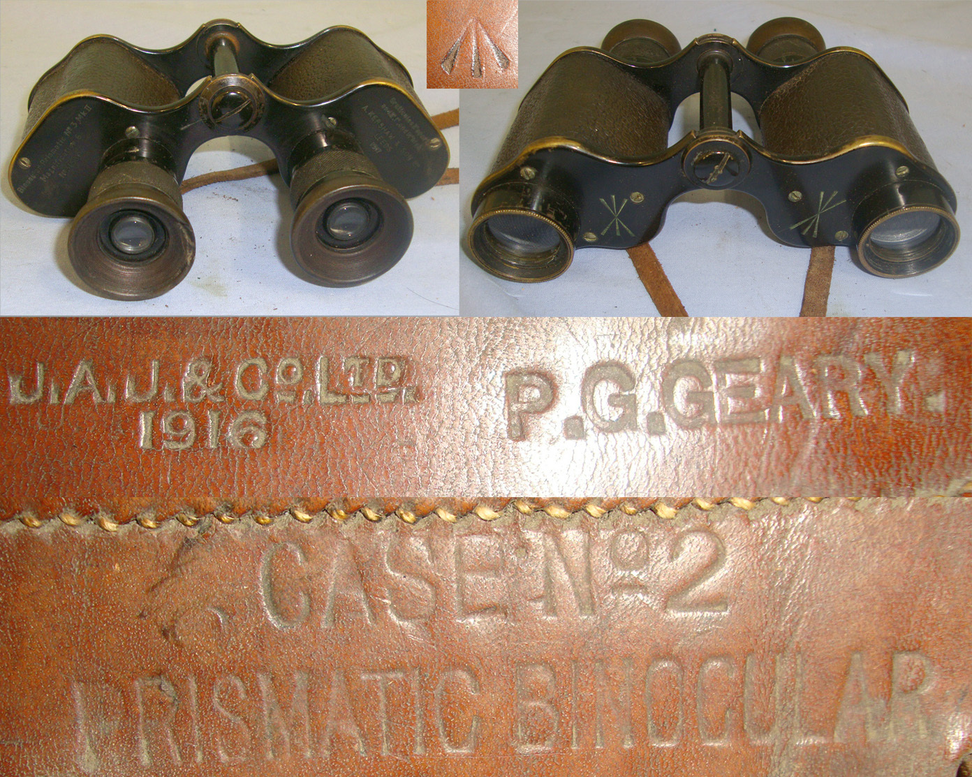 WW1 1917 British WD Kershaw & Son Ltd Leeds No3 MK II, 6X Magnification Prismatic Binoculars With WD 1916 No2 Leather Case By JAJ & Co. OPT 802  Sight & Optic