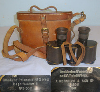 WW1 1917 British WD Kershaw & Son Ltd Leeds No3 MK II, 6X Magnification Prismatic Binoculars With WD 1916 No2 Leather Case By JAJ & Co. OPT 802  Sight & Optic
