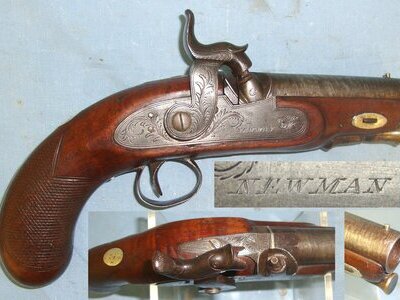MAN STOPPER**Irish C1850 16 Bore Percussion Overcoat Pistol By Newman Most Likely Newman Of Cork. Sn 22426:37 16 Bore/gauge Muzzleloader