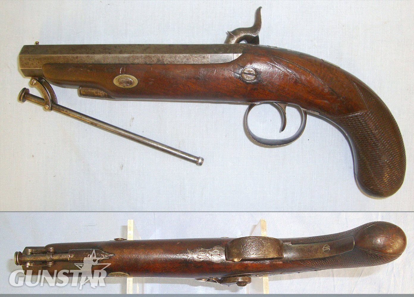  C1840 Durs Egg London 18 Bore Percussion Traveling Pistol With Octagonal Steel Barrel, Walnut Full Stock & Captive Steel Ram Rod. Sn 19213 percussion pistol None Muzzleloader