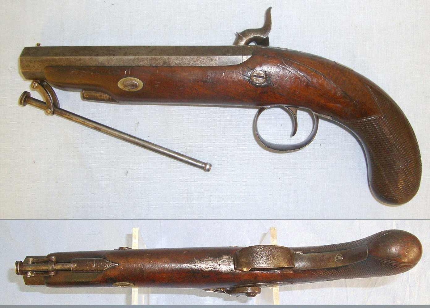  C1840 Durs Egg London 18 Bore Percussion Traveling Pistol With Octagonal Steel Barrel, Walnut Full Stock & Captive Steel Ram Rod. Sn 19213 percussion pistol None Muzzleloader