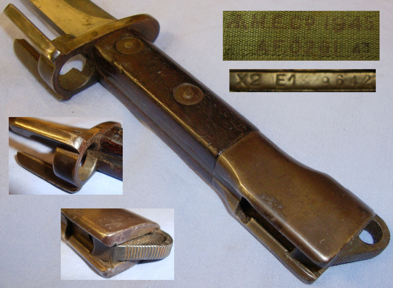 Rare*  British Trials Pattern FN FAL X2E1 Bayonet, X1E1 Scabbard Made In Belgium and Mills Equip. Co. Frog 1945 Dated. BAYO 192. Bayonet