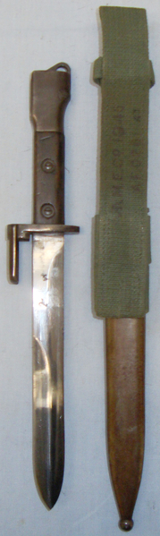  Rare*  British Trials Pattern FN FAL X2E1 Bayonet, X1E1 Scabbard Made In Belgium and Mills Equip. Co. Frog 1945 Dated. BAYO 192. Bayonet