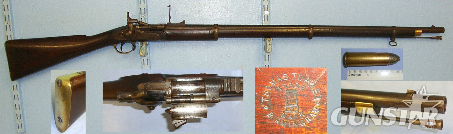 Victorian British Volunteer Officer’s Thomas Turner, Birmingham Snider MK III .577 Obsolete Regulation Calibre 3 Band Rifle  With & 1 Inert Deactivated Kynoch Round. Sn 23198 Single Shot .577 Rifle