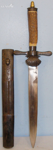 Late 19th Century* German Hunting Type Dagger and Steel Mounted Leather Scabbard. ED 2637 Hunting Knive in 