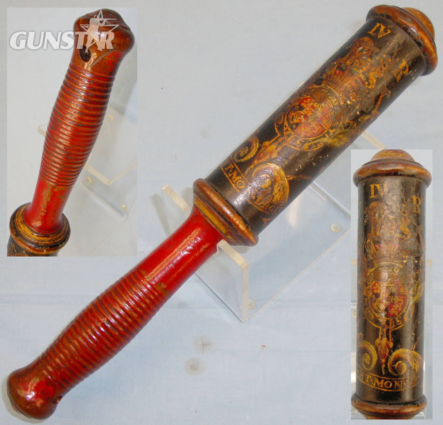 William IV (1830-1837) Painted Wood Baluster Tipstaff/Truncheon with the Royal Arms of Great Britain. 20664. William IV (1830-1837) Painted Wood Baluster Tipstaff/Truncheon with the Royal Arms of Great Britain. 20664. Antique & Militaria in 