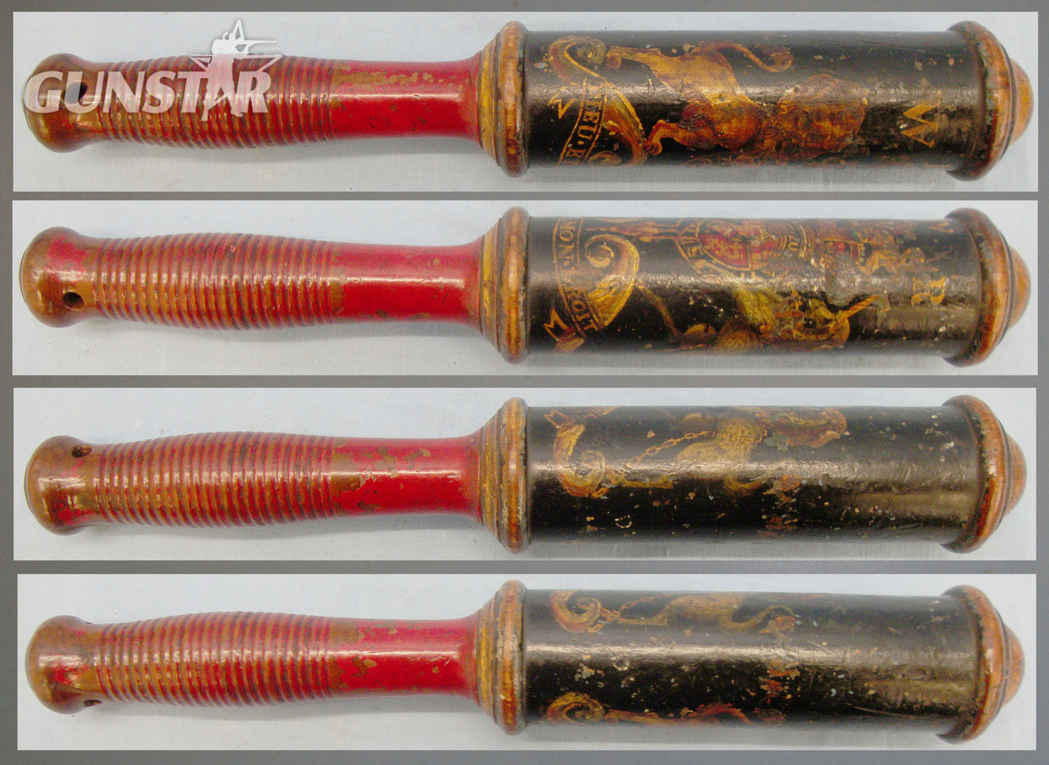 William IV (1830-1837) Painted Wood Baluster Tipstaff/Truncheon with the Royal Arms of Great Britain. 20664. William IV (1830-1837) Painted Wood Baluster Tipstaff/Truncheon with the Royal Arms of Great Britain. 20664. Antique & Militaria
