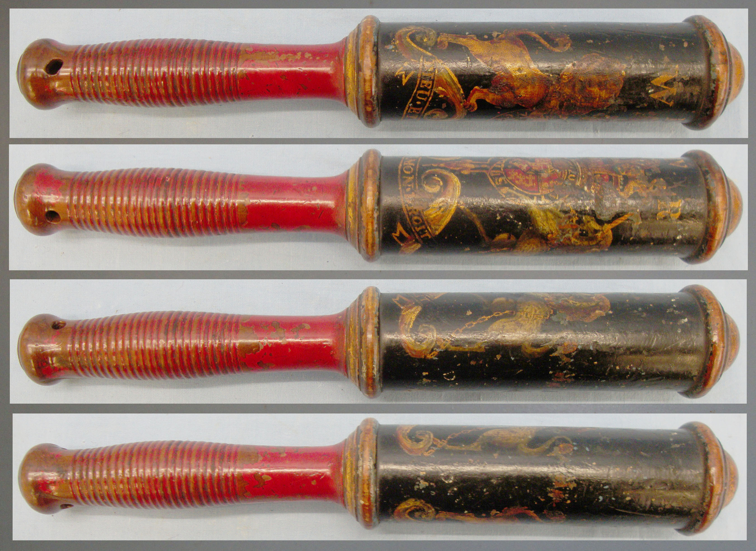 William IV (1830-1837) Painted Wood Baluster Tipstaff/Truncheon with the Royal Arms of Great Britain. 20664. William IV (1830-1837) Painted Wood Baluster Tipstaff/Truncheon with the Royal Arms of Great Britain. 20664. Antique & Militaria