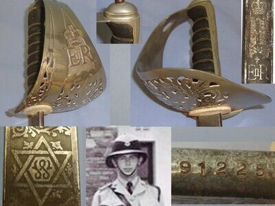 1967 ER II British Wilkinson Sword 1897 Pattern Infantry Officer’s Sword With Etched Blade Issued To A Superintendent Of The Swaziland Police Africa, Leather Covered Field Service Scabbard & Frog. Sn 21720 Sword
