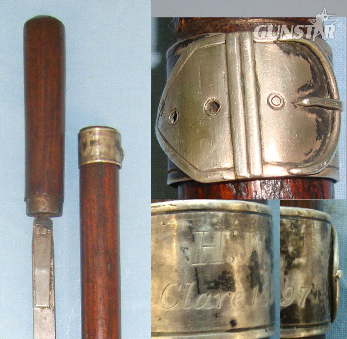 1897 Dated British Officers Swagger Sword Stick With White Metal Collar Engraved To ‘H.W. Clare’. Sn 22374 Sword