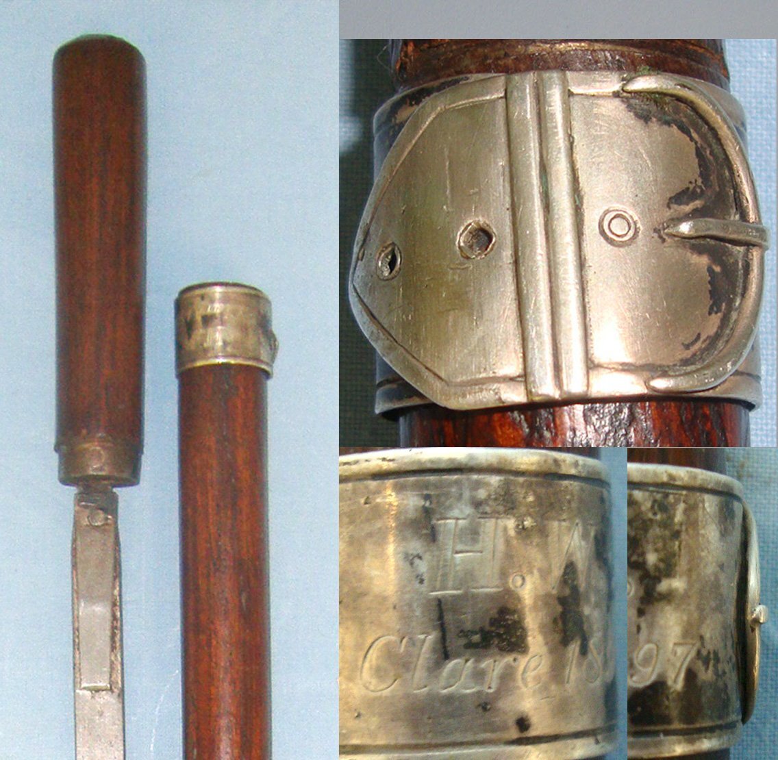 1897 Dated British Officers Swagger Sword Stick With White Metal Collar Engraved To ‘H.W. Clare’. Sn 22374 Sword