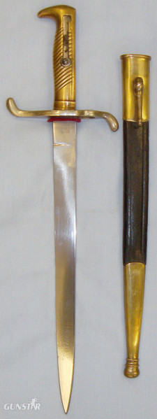Rare Variation*German 1871 Pattern Dress Bayonet & Brass Mounted Leather Scabbard. BAYO 236. Bayonet in 