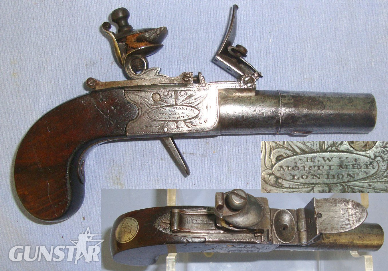 1753-Early 1800’s English Mortimer London Gunmaker To His Majesty 38 Bore Flintlock Pocket Pistol With Sliding Safety Bolt & Screw Off Barrel. Sn 22693 .38 Muzzleloader in 