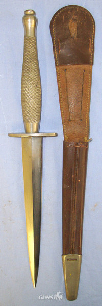  WW2 Era British 2nd Pattern Nickel Plated Officer’s \'Sterile\' Fairbairn Sykes FS Commando Fighting Knife & Scabbard. Sn 20444:17 Knive