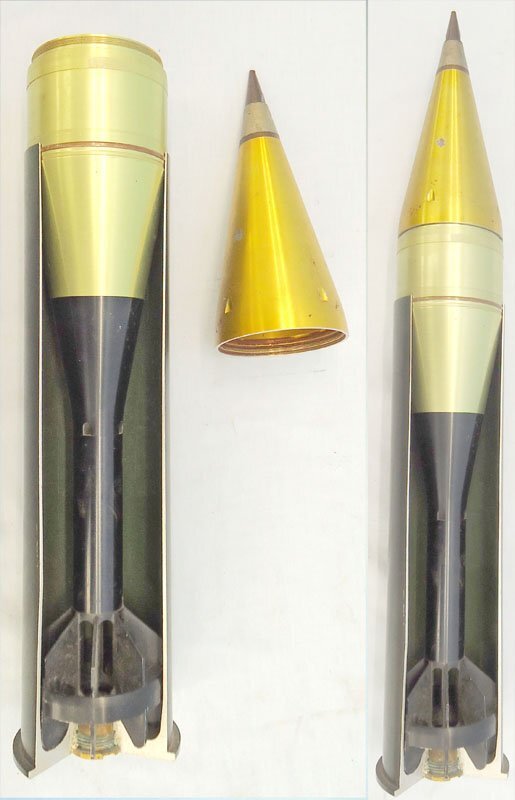  INERT DEACTIVATED. Rare, Mint, Early, 1970 Dated, Unfired, Cockerell 90mm gun (90x352) HEAT (High Explosive Anti-Tank) (Fin Stabilised, Hollow Charge) Round with a ¼ Sectioned Cartridge Case for Display or Instruction for the Cockerell Mk3-MA1 90mm gun.  INERT DEACTIVATED. Rare, Mint, Early, 1970 Dated, Unfired, Cockerell 90mm gun (90x352) HEAT (High Explosive Anti-Tank) (Fin Stabilised, Hollow Charge) Round with a ¼ Sectioned Cartridge Case for Display or Instruction for the Cockerell Mk3-MA1 90mm gun.   Other Ammunition
