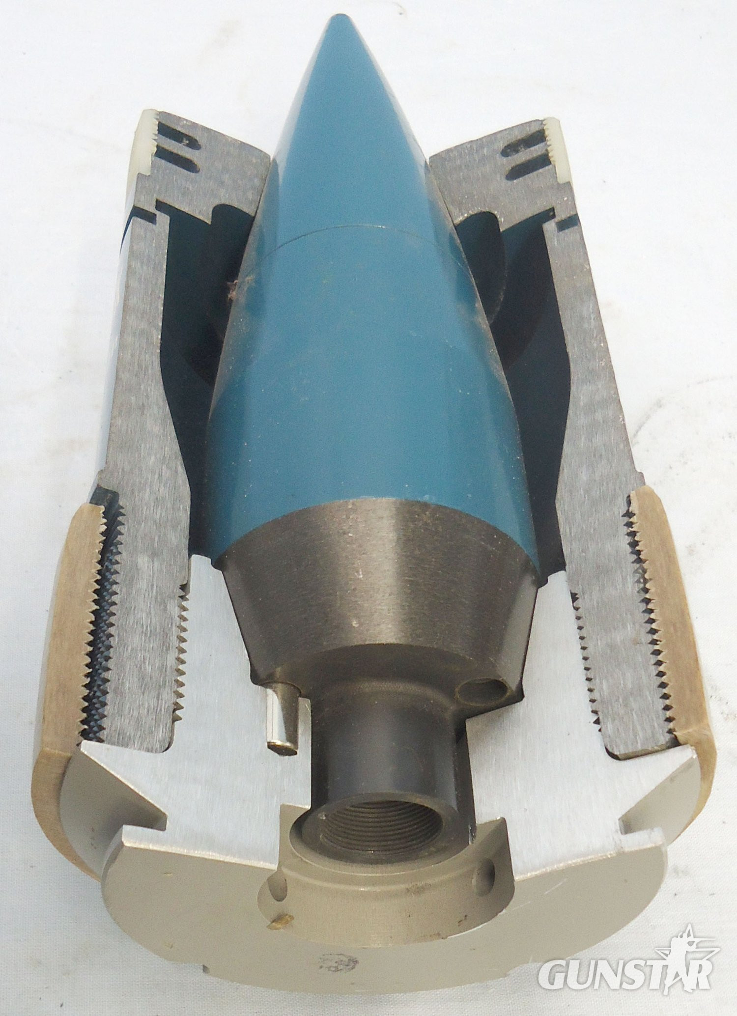 {CATEGORY} - DEACTIVATED INERT. MINT. British, Quarter Sectioned 105mm (105x617R) APDS/T (Armour Piercing, Discarding Sabot/Trace) Practice Projectile. - O 2277 DEACTIVATED INERT. MINT. British, Quarter Sectioned 105mm (105x617R) APDS/T (Armour Piercing, Discarding Sabot/Trace) Practice Projectile. - O 2277  Other Ammunition