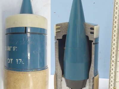 DEACTIVATED INERT. MINT. British, Quarter Sectioned 105mm (105x617R) APDS/T (Armour Piercing, Discarding Sabot/Trace) Practice Projectile. - O 2277 DEACTIVATED INERT. MINT. British, Quarter Sectioned 105mm (105x617R) APDS/T (Armour Piercing, Discarding Sabot/Trace) Practice Projectile. - O 2277  Other Ammunition