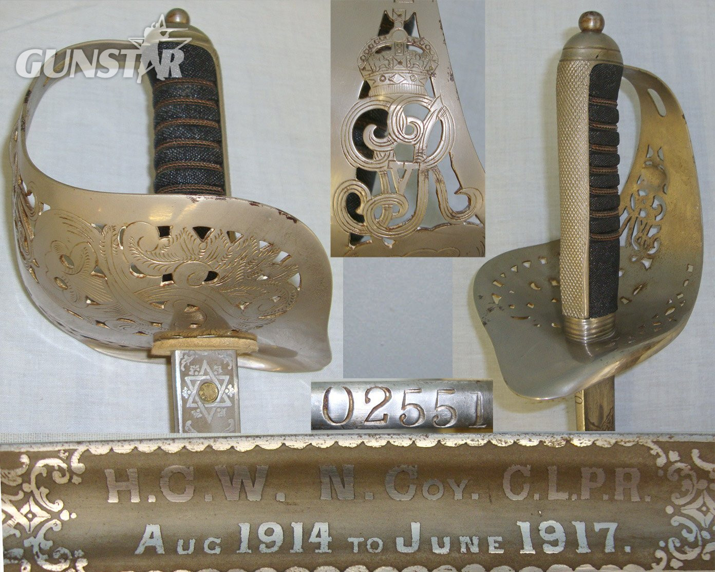 ATTRIBUTED** WWI British George V Royal Engineers Officer’s 1897 Pattern with Etched Blade Inscribed ‘HCW N Coy CLPR Aug 1914 to June 1917’ Blade No. 02551 Field Service Scabbard & Frog. Sn 19845. Sword