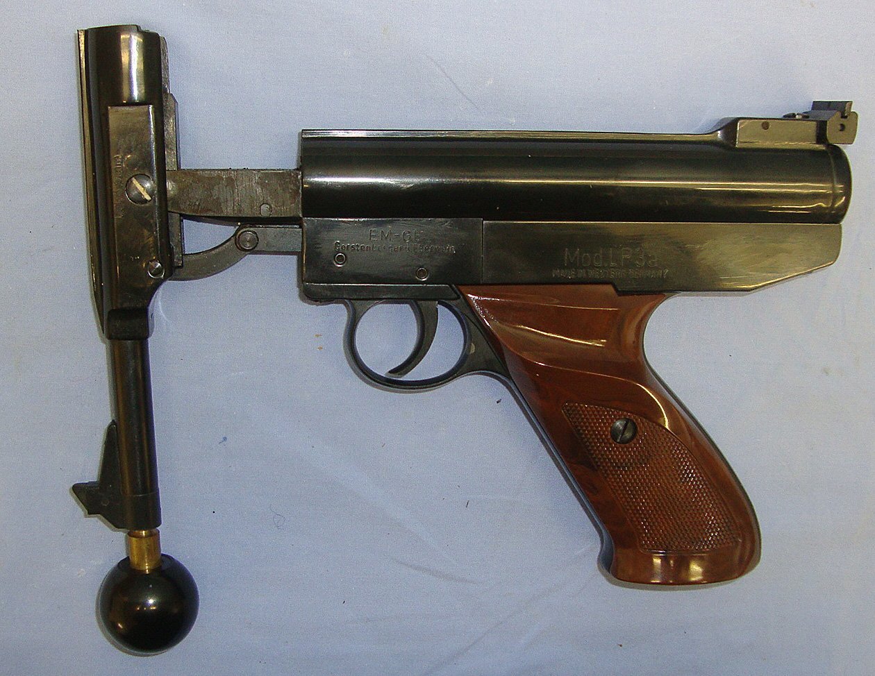  Boxed**Mint, Post 1950's West German Gerstenberger & Eberwein, EM-GE Model LP3a, .177 Calibre 'Break Action' Air Pistol With Cocking Aid & Cleaning Brush. Sn 23692:2 air pistol .177