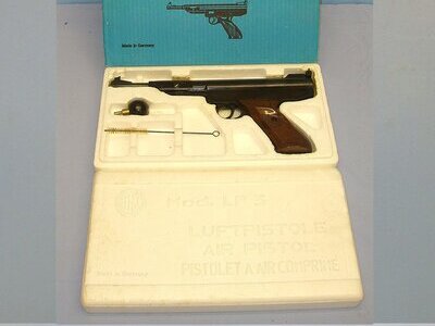 Boxed**Mint, Post 1950's West German Gerstenberger & Eberwein, EM-GE Model LP3a, .177 Calibre 'Break Action' Air Pistol With Cocking Aid & Cleaning Brush. Sn 23692:2 air pistol .177