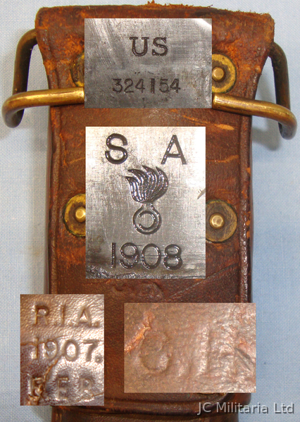*1908 American M1905 Bayonet and Leather Covered Scabbard. BAYO 712 Bayonet