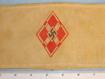WW2 Era Nazi HitlerJugend Hitler Youth (HJ) Ink Printed Emblem Armband. Sn 20751:1  Clothing