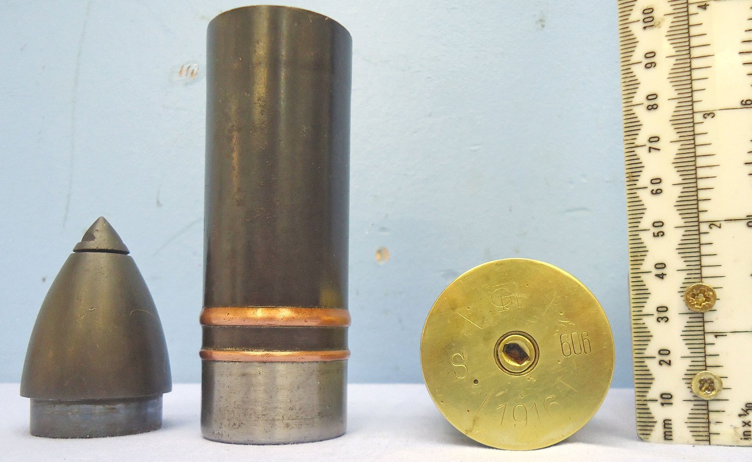 INERT DEACTIVATED. WW1 Austrian, 1916 Dated, George Roth 37MM Trench Gun (3.7 cm Infanteriegeschütz M.15) (37x57R) High Explosive Bouncing Round. Sn - 21435 INERT DEACTIVATED. WW1 Austrian, 1916 Dated, George Roth 37MM Trench Gun (3.7 cm Infanteriegeschütz M.15) (37x57R) High Explosive Bouncing Round. Sn - 21435  Other Ammunition - {CATEGORY}