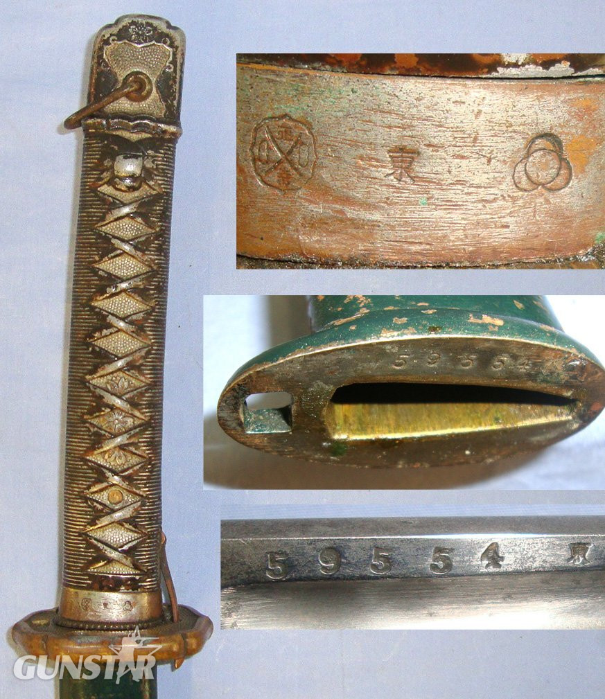 MATCHING NUMBERS, BLADE NUMBERED ON SIDE**Original, WW2 Japanese NCO\'s Type 95 Katana With ‘The Lijima Swords Factory’ & Kokura Arsenal Marks & Scabbard. Sn 21886 Sword