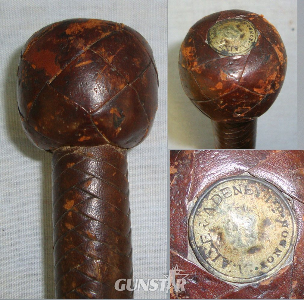 QUALITY**Boer War / WW1 Era British Officers Private Purchase Swaine & Adeney London Leather Bound Swagger Stick Club With Integral Weighted Head For Self Defence Or Battle Use. MISC 816  Antique & Militaria
